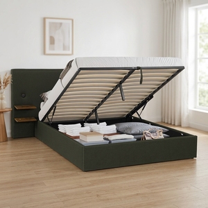 Lit de style européen moderne Willsoon en lin de luxe, <span class=keywords><strong>avec</strong></span> <span class=keywords><strong>rangement</strong></span>, disponible en tailles Queen et King, <span class=keywords><strong>avec</strong></span> matelas et <span class=keywords><strong>table</strong></span> de chevet - Product Image 3