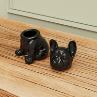 Pot de rangement en céramique OEM/ODM personnalisé, peint à la main, bouledogue français noir, figurine animale moderne, conteneur en porcelaine de marque, cadeau