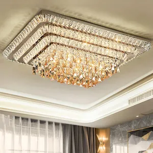 畅销高品质豪华水晶镀铬方形室内卧室客厅发光二极管吸顶灯