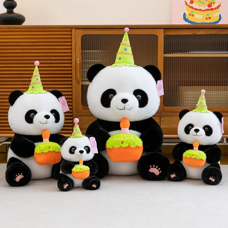 Panda Dolls with Birthday Hat and Cake, Soft Stuffed Plush Animal Toys Plushies Birthday Gifts for Her/Girlfriend Lover