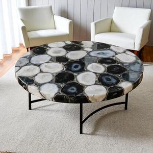 Plateau de table basse en pierre semi-précieuse de qualité supérieure, agate noire géode, plateau de table basse fait main, plateau de table centrale design moderne, décoration moderne - Product Image 1