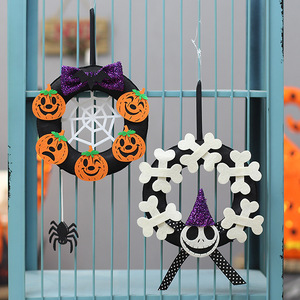 Nuova Ghirlanda Decorativa di Halloween e del Festival dei Fantasmi con Zucca e Teschio, Anello in Vimini, Decorazione Sospesa per Feste, Oggetto Decorativo da Appendere - Product Image 1