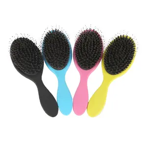 Customized Logo Paddle Cushion Detangling Brush Nylon Boar Bristle Curly Thick Wet and Dry Hair Brush