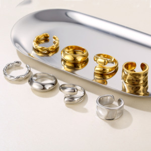 재고 손가락 반지 18K 골드 PVD 도금 여성 남성 스테인레스 스틸 Chunky 진술 보석 조절 인장 반지 - Product Image 2