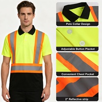 Polo de sécurité respirant et anti-humidité haute visibilité réfléchissant 100 % polyester maille œil-de-perdrix pour travaux de construction et routiers