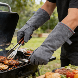 Gants <span class=keywords><strong>de</strong></span> <span class=keywords><strong>soudeur</strong></span> en cuir <span class=keywords><strong>de</strong></span> vachette <span class=keywords><strong>de</strong></span> deuxième couche, doublure en coton, isolés thermiquement, résistants aux brûlures et aux hautes températures - Product Image 3