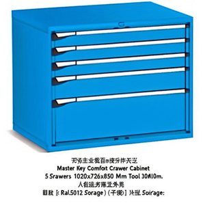 Fami Master Key Comfort <b>Drawer</b> Cabinet 5 <b>Drawers</b> 1020x726x850 Mm Blue Ral5012 <b>Tool</b> Storage - Product Image 2