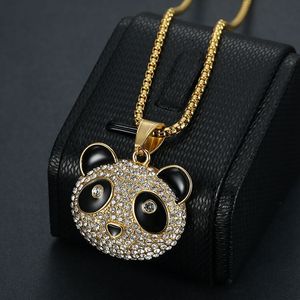 Collier pendentif panda de dessin animé en acier titane plaqué or avec strass, bijoux hip-hop unisexe pour couple, cadeau - Product Image 2