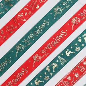 Pita poliester cetak Foil emas lebar 2.5 cm disesuaikan dengan Logo hadiah pita Grosgrain untuk dekorasi Natal - Product Image 4