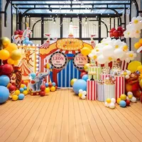 Kit de Décoration Thème Animaux de Cirque : Lion, Éléphant, Tigre, Lapin, Clown – Toile de Fond en Panneau KT avec Ballons pour Scène