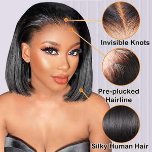 Perruque courte sans colle en cheveux humains vierges vietnamiens, qualité 15A, super double tirage, fermeture transparente HD 13x4, lisse et droite - Product Image 4