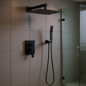 Juego de Ducha de Lluvia de 12 Pulgadas con Ducha de Mano, Montaje en Pared, Negro Mate, Diseño Minimalista para Baño - Product Image 2