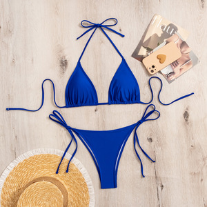 Conjuntos de <span class=keywords><strong>Bikini</strong></span> Personalizados al por Mayor con Logotipo para Mujer, Traje de Baño de Dos Piezas, Halter con Tiras Triangulares, Traje de Baño Sexy con Lazos Laterales - Product Image 6