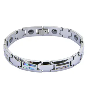 Groothandel Custom Silver Tungsten Vriendschap Armband Voor Mannen Fashion Natuurlijke Abalone Shell Magnetische Armband Sieraden Man