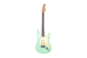 Chitarra Elettrica Sz con Manico in Acero, Configurazione Pickup S-S-H, 6 Corde, Pickguard Nero Opaco Rosa, Tastiera in Palissandro Indiano - Product Image 5