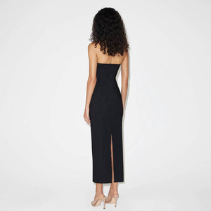 Vestido ajustado con cuello halter, color liso, cintura ceñida, sin espalda, corte ajustado, para oficina - Product Image 4