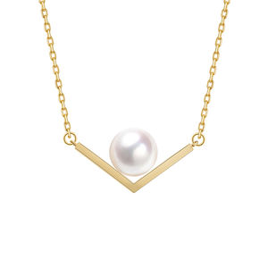 Collier en forme de V en or jaune 18 carats pour femme Perles <span class=keywords><strong>Akoya</strong></span> naturelles 6.5-7mm pour fiançailles ou anniversaire de mariage - Product Image 1