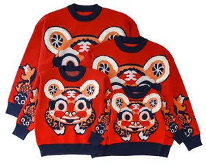 Nieuw Design Hot Selling Oem Lente/Herfst Mama & Me Outfits Familie Bijpassende Kleding Traditionele Chinese Tijger Trui Trui