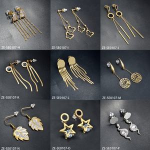 Boucles d'oreilles pendantes de luxe en forme de papillon pour femmes, plaquées or 18 carats, en acier inoxydable, avec pompon, vente en gros - Product Image 6