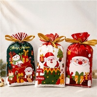 Sacs en plastique colorés à thème de Noël avec cordon de serrage, jetables, en PE épais, pour cadeaux de fête, emballage cadeau, vente en gros
