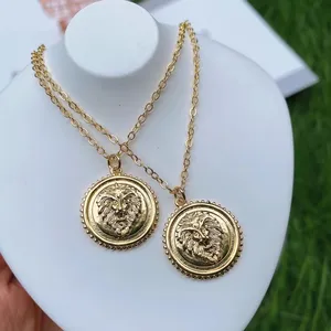 2022 Ins Mode Kualitas Tinggi Olivia Streetwear Antik Medali Yunani Medusa Bulat Pesona Liontin Kalung