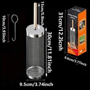 Rejilla Portátil de Acero Inoxidable para Barbacoa con Mango de Madera y Gancho, Ideal para Picnic y Camping al Aire Libre - Diseño de Mango Largo Fácil de Limpiar <span class=keywords><strong>SiXi</strong></span> - Product Image 6
