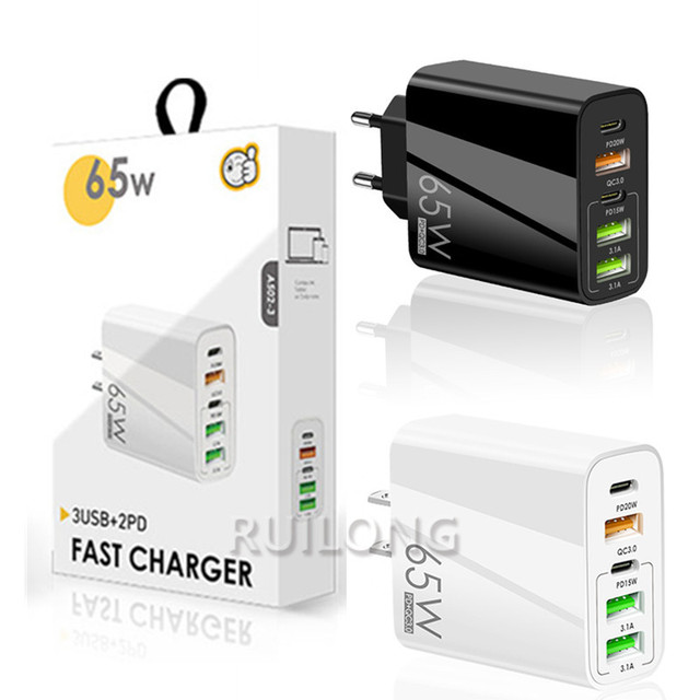 65W EU US UK Plug PD 20W QC3.0 Wall Fast Charger Adapter USB C for iPhone 16 15 14 13 12 iPad Type-c Quick Charger Block
