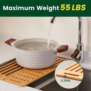 Portable Wooden <b>Dish</b> <b>Rack</b> Foldable Bamboo Drain Area For Kitchen Flatware Storage - Product Image 2