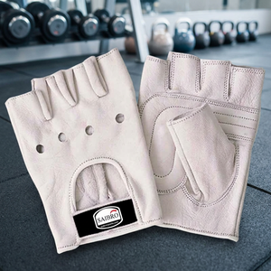 SAIBRO Genuine Leather Half-Finger Gym <b>Gloves</b> for <b>Weight</b> Lifting Unisex Fitness <b>Gloves</b> with Palm Padding - Product Image 3