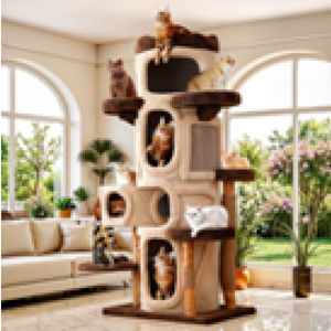 Árbol para Gatos de Madera Maciza de 69 Pulgadas, Torre de Varios Niveles, Estante para Escalar con Postes para Rascar - Product Image 3