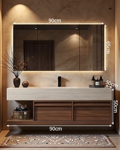 Mueble de Baño Contemporáneo con Lavabo - Gabinete de Baño con Grifo Negro, Cestas de Mimbre y Espejo LED Moderno - Product Image 3