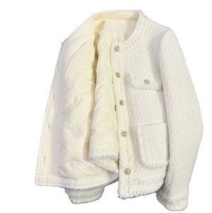 High Quality Ladies <strong>Tweed</strong> <strong>Jackets</strong> Casual <strong>White</strong> Duck Down Lined Outfit Luxury Elegant Winter Woolen Short Blazer Coats for Women - Product Image 3