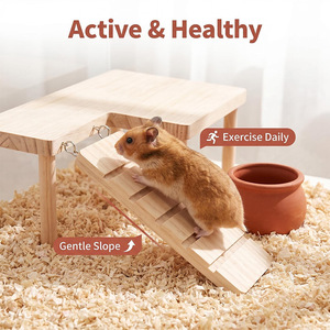 Plataforma de Dos Pisos para Hámster, Escalera de Madera Maciza, Mesa para Mascotas de Interior, Mueble Duradero de Forma Rectangular - Product Image 4