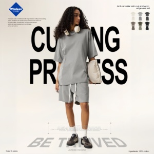 2025 été goutte épaule ample méridien à manches courtes lourd transfrontalier grande taille cou coton T-Shirt hommes tricoté Hip Hop - Product Image 5