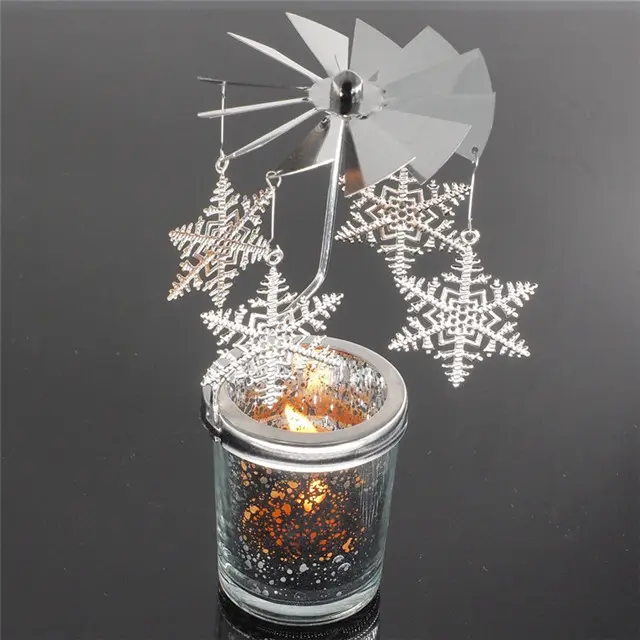 Y004 Home Decoration Metal Rotary Windmill Starry Cup Candlestick Glass Tea Candle Holder