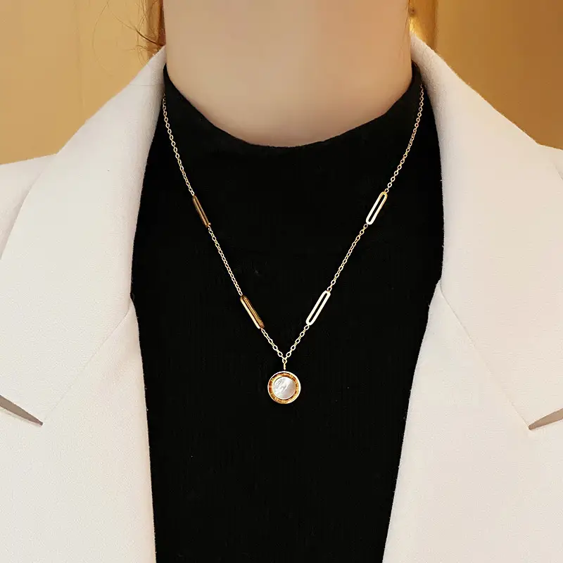 2022 Fashion Digital Wafer Pendant Necklace Jewelry Christmas Party Women's Sexy Stainless Steel Roman Classic Necklace