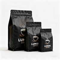 OEM ODM Pochette d'emballage Caffe vide personnalisée en feuille noire Ziplock à fond plat Sac de café en plastique debout avec valve