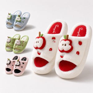 Chaussons en fourrure à motif pomme mignons, à bout ouvert, pour femmes et hommes, automne-hiver, doux, chauds, antidérapants en EVA, pour la maison et l'intérieur - Product Image 1