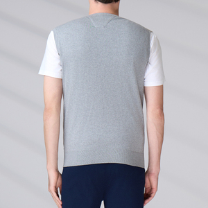 Gilet cardigan sans manches en coton gris tricoté à col en V pour homme, boutonné sur le devant, couleur unie, anti-boulochage, idéal pour l'automne - Product Image 6