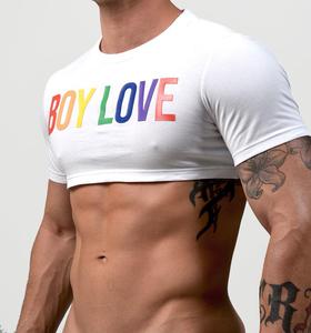 Taglio dritto, girocollo e stampa in gomma di cotone Color arcobaleno ragazzo LOVE Private Label maniche corte t Shirt Crop <span class=keywords><strong>Top</strong></span> per gli uomini - Product Image 5