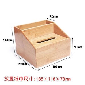 Caja de pañuelos de bambú rectangular, organizador de escritorio multiusos con soporte para teléfono - Product Image 3