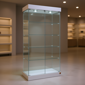 Vitrine moderne en verre de 75 cm de large et 190 cm de haut, base gris clair avec portes à charnières verrouillables et éclairage halogène supérieur - Product Image 3