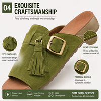 Sandales à enfiler en cuir véritable pour femmes, fabricant OEM ODM, logo personnalisé, pantoufles à marque privée