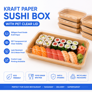 Caja de Sushi de Papel Kraft Personalizada con Tapa de PET, Envase Desechable para Alimentos para Llevar de Restaurante - Product Image 1