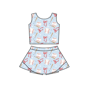 ชุดเดรสลำลองสำหรับเด็กผู้หญิงตัวเล็ก คุณภาพสูง ลายซอฟต์บอล โบว์สีแดง แขนกุด ผ้าโพลีเอสเตอร์ สำหรับฤดูร้อน ขายส่ง - Product Image 3