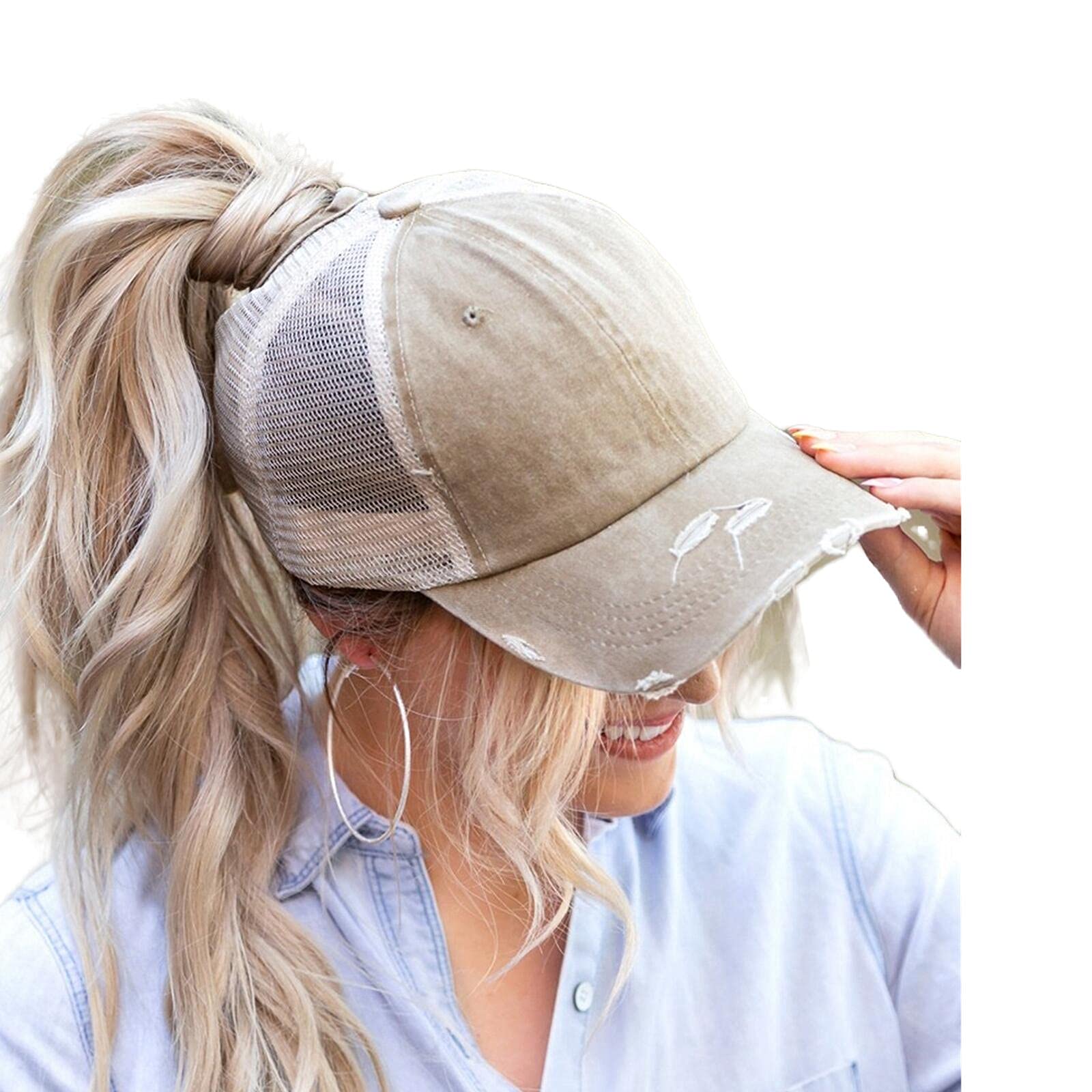 High Ponytail Hat Cap Pony Pony Tail Distressed Ponytail Baseball