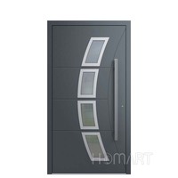 Porte d'entrée extérieure de villa en aluminium sur mesure, imperméable, avec décoration imitation bois, sécurisée