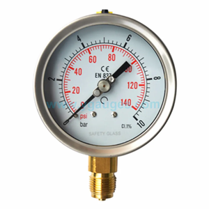 Alta Qualidade Opcional Conexão De Cobre Cheio De Óleo 100mm Barômetro Caixa De Aço Inoxidável Back Pressure <span class=keywords><strong>Gauge</strong></span> para Latão Líquido - Product Image 4