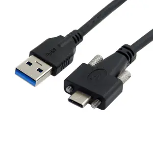 Kabel Data atas/bawah/kiri/kanan bersudut USB 3.1 tipe-c penguncian sekrup ganda ke kabel Data USB 3.0 standar 90 derajat untuk kamera 0.3m