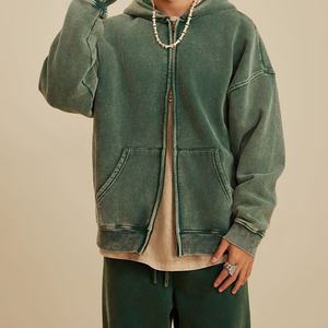 Work Wear <b>Zip</b> <b>up</b> Jacket Vintage Wash <b>Hoodie</b> French Terry Acid Washed <b>Cropped</b> <b>Hoodie</b> Blank - Product Image 5